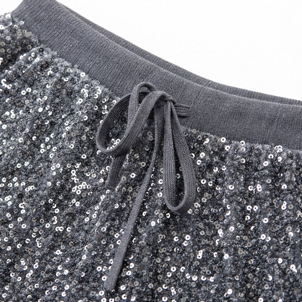 Sequin Drawstring Wide Leg Pants