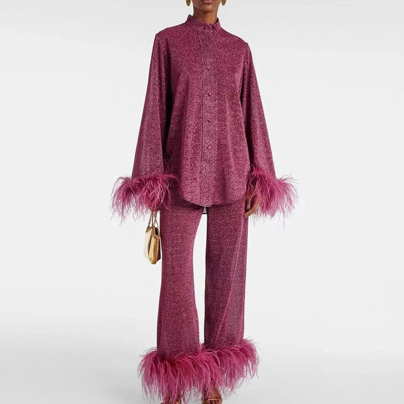 Sequin Fringe Long Sleeve Set