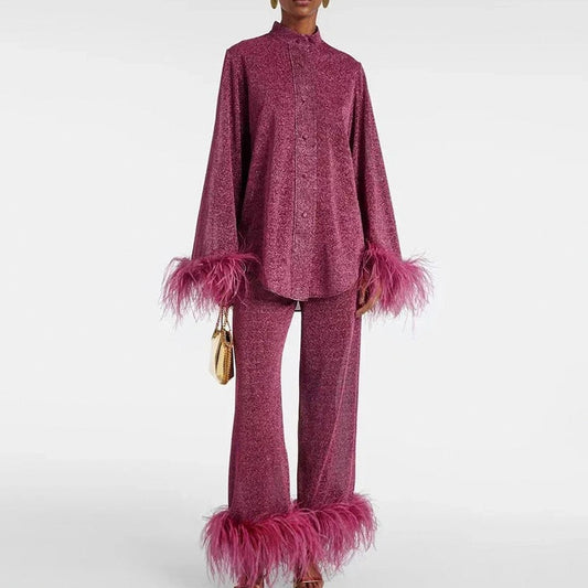 Sequin Fringe Long Sleeve Set