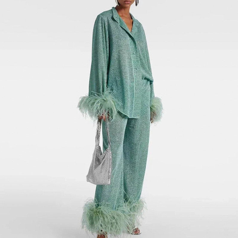 Sequin Fringe Long Sleeve Set