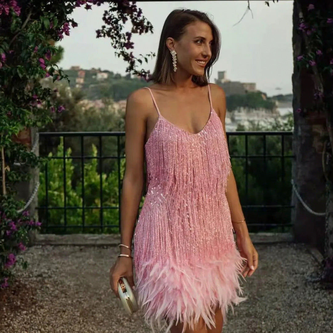 Sequin Fringe Mini Dress