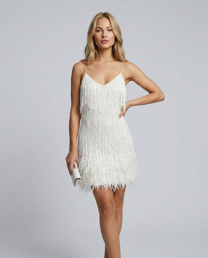 Sequin Fringe V-Neck Mini Dress