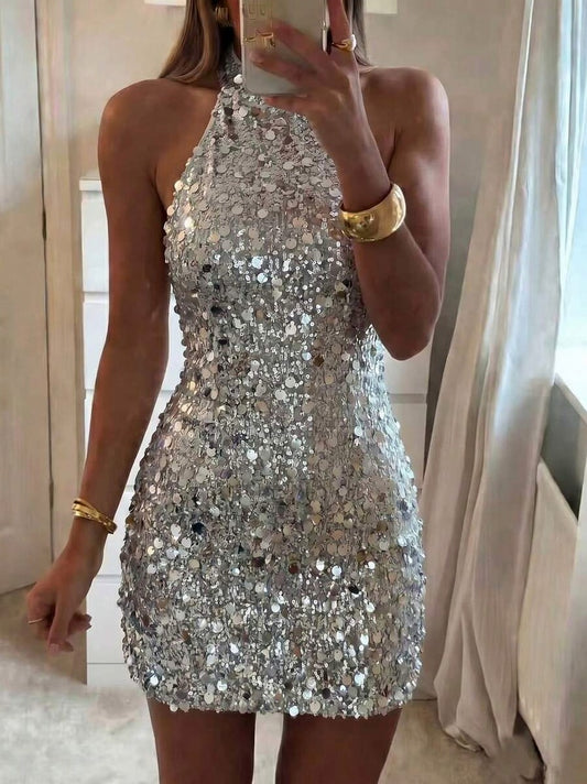 Sequin Halter Fitted Mini Dress