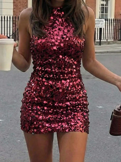 Sequin Halter Fitted Mini Dress