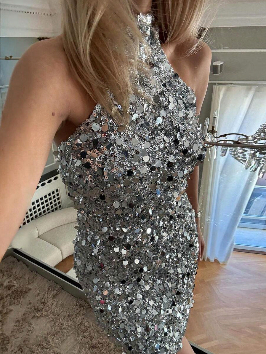Sequin Halter Fitted Mini Dress