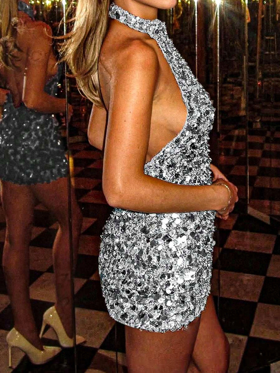 Sequin Halter Fitted Mini Dress
