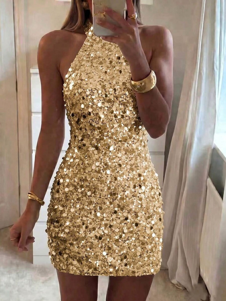 Sequin Halter Fitted Mini Dress