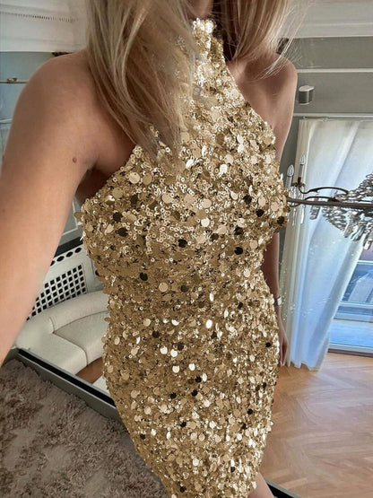 Sequin Halter Fitted Mini Dress
