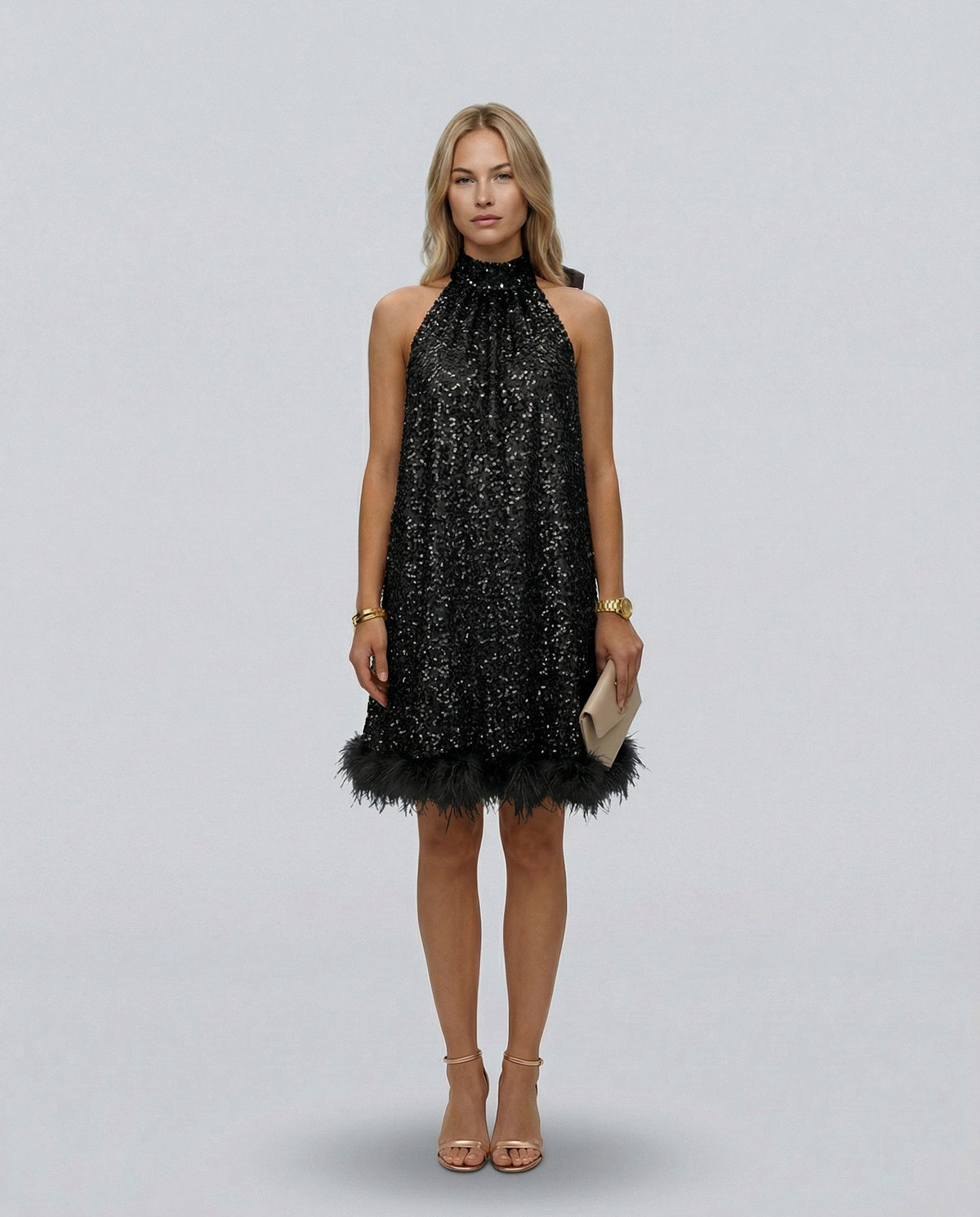 Sequin Halter Fringe Mini Dress