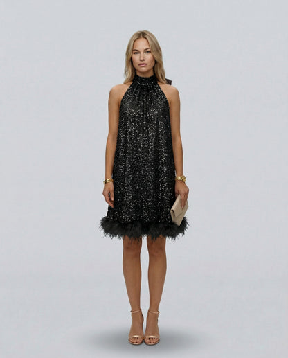 Sequin Halter Fringe Mini Dress