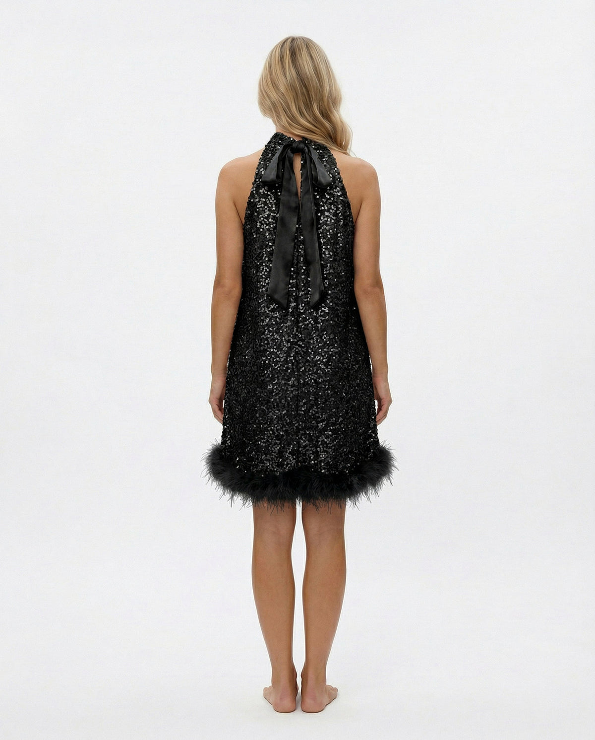 Sequin Halter Fringe Mini Dress
