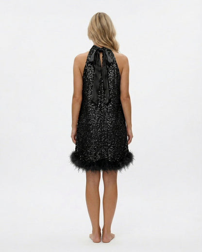 Sequin Halter Fringe Mini Dress