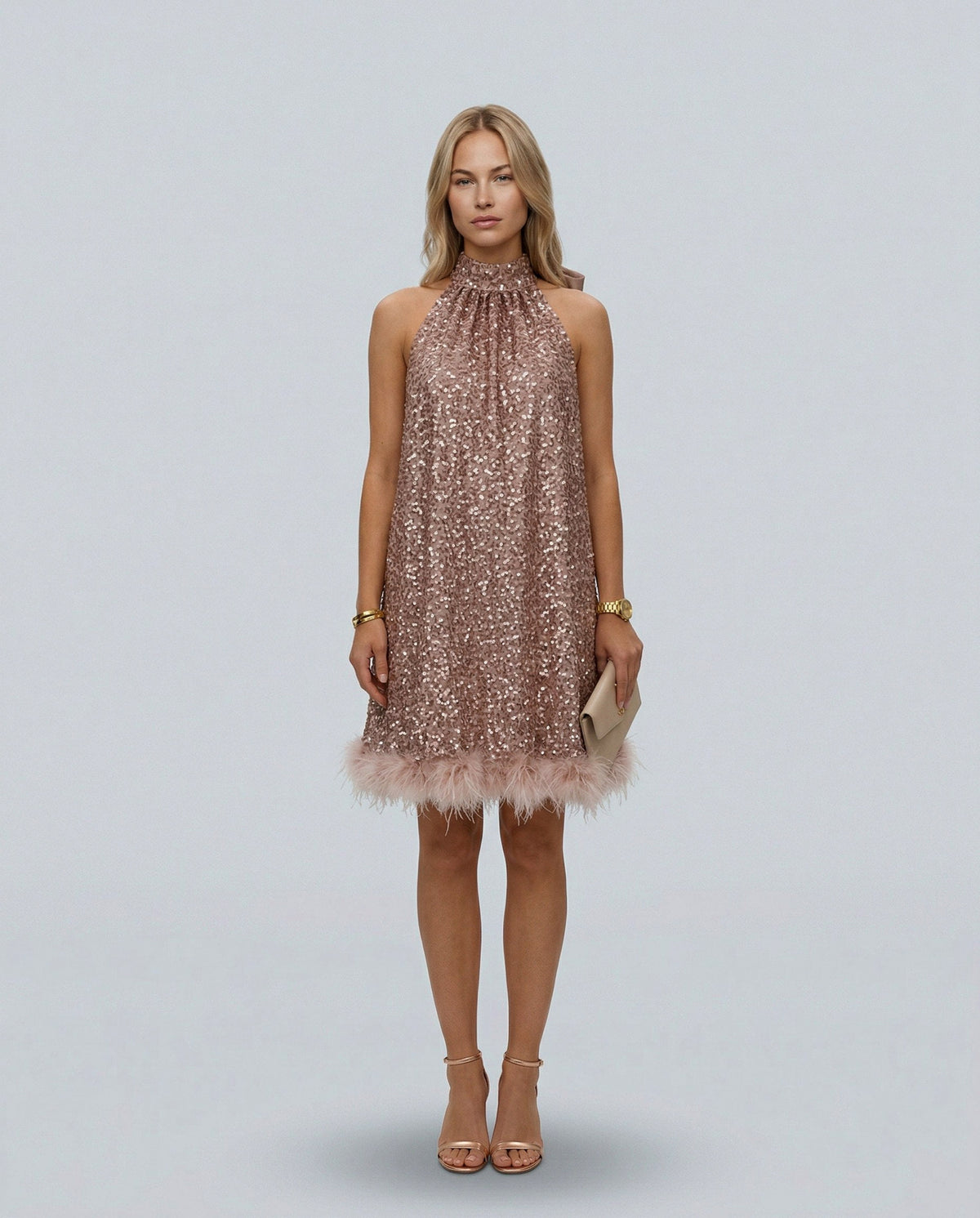 Sequin Halter Fringe Mini Dress