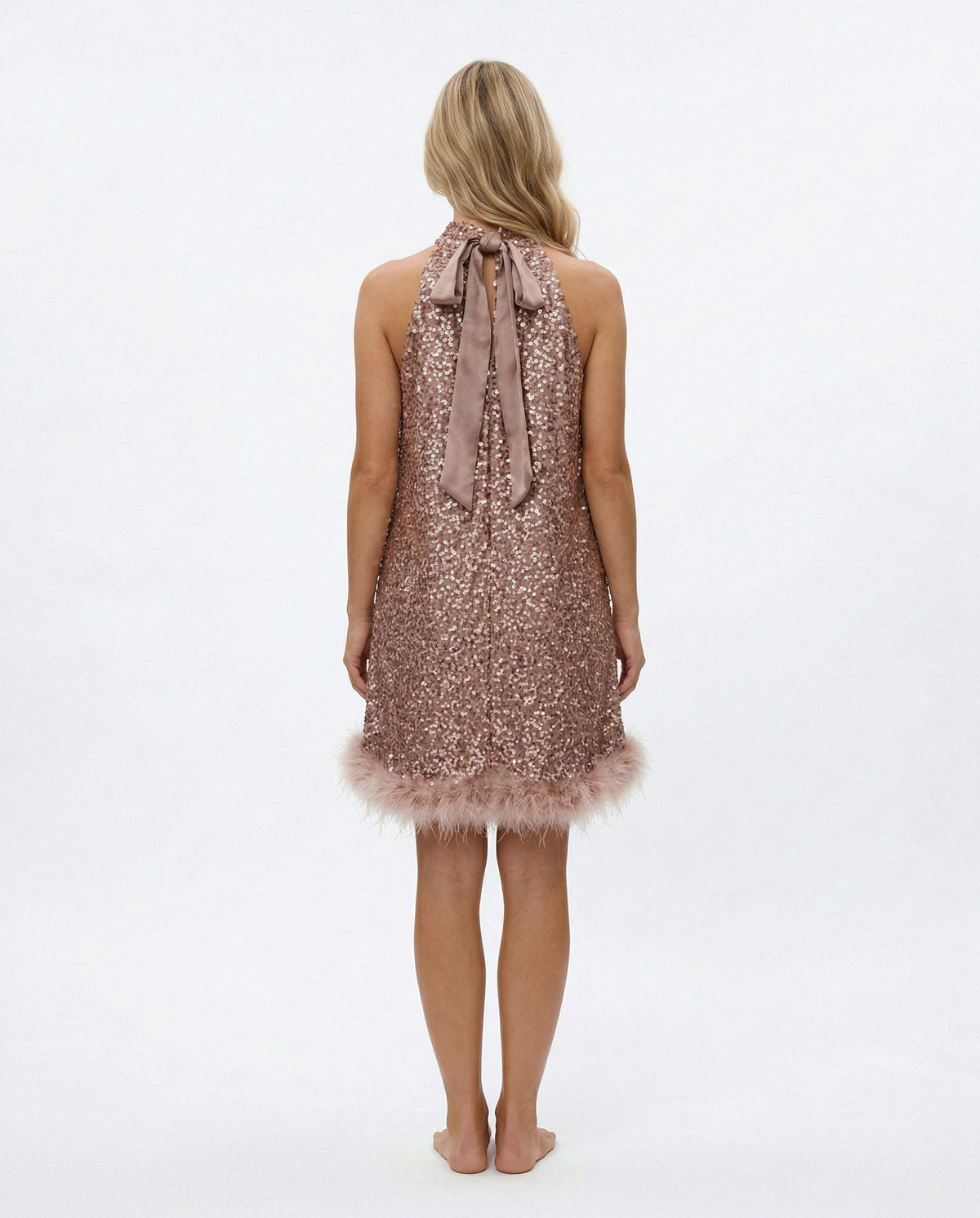 Sequin Halter Fringe Mini Dress