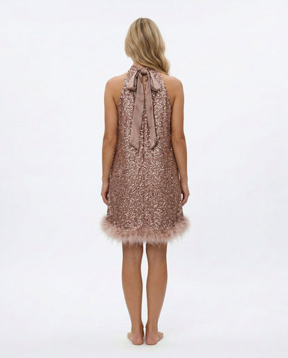 Sequin Halter Fringe Mini Dress