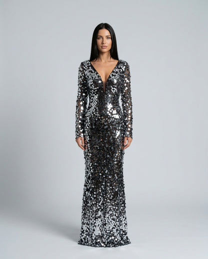 Sequin Long Sleeve Maxi Dress
