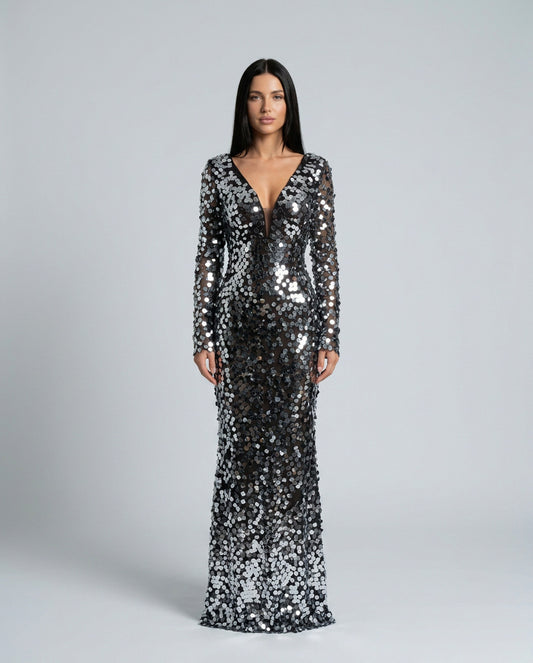 Sequin Long Sleeve Maxi Dress