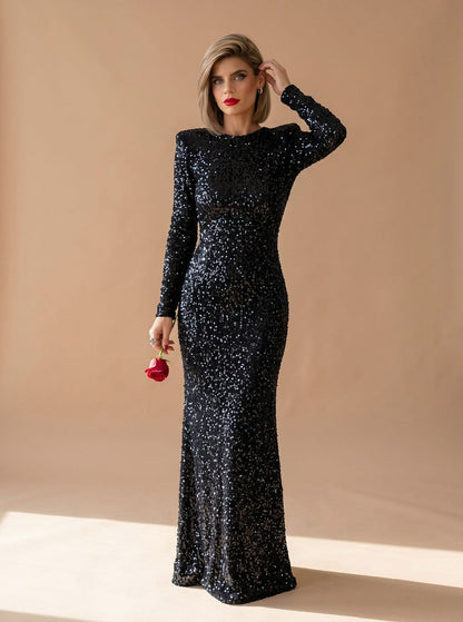 Sequin Long Sleeve Maxi Dress
