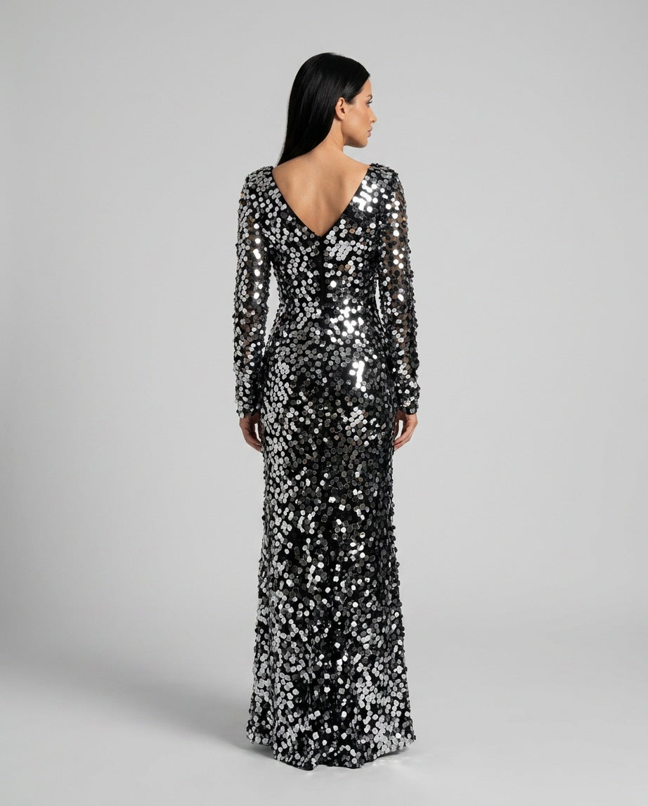 Sequin Long Sleeve Maxi Dress