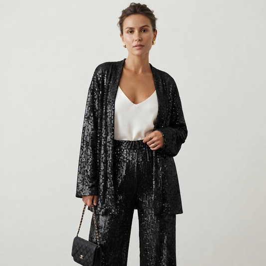 Sequin Long Sleeve Open Front Blazer