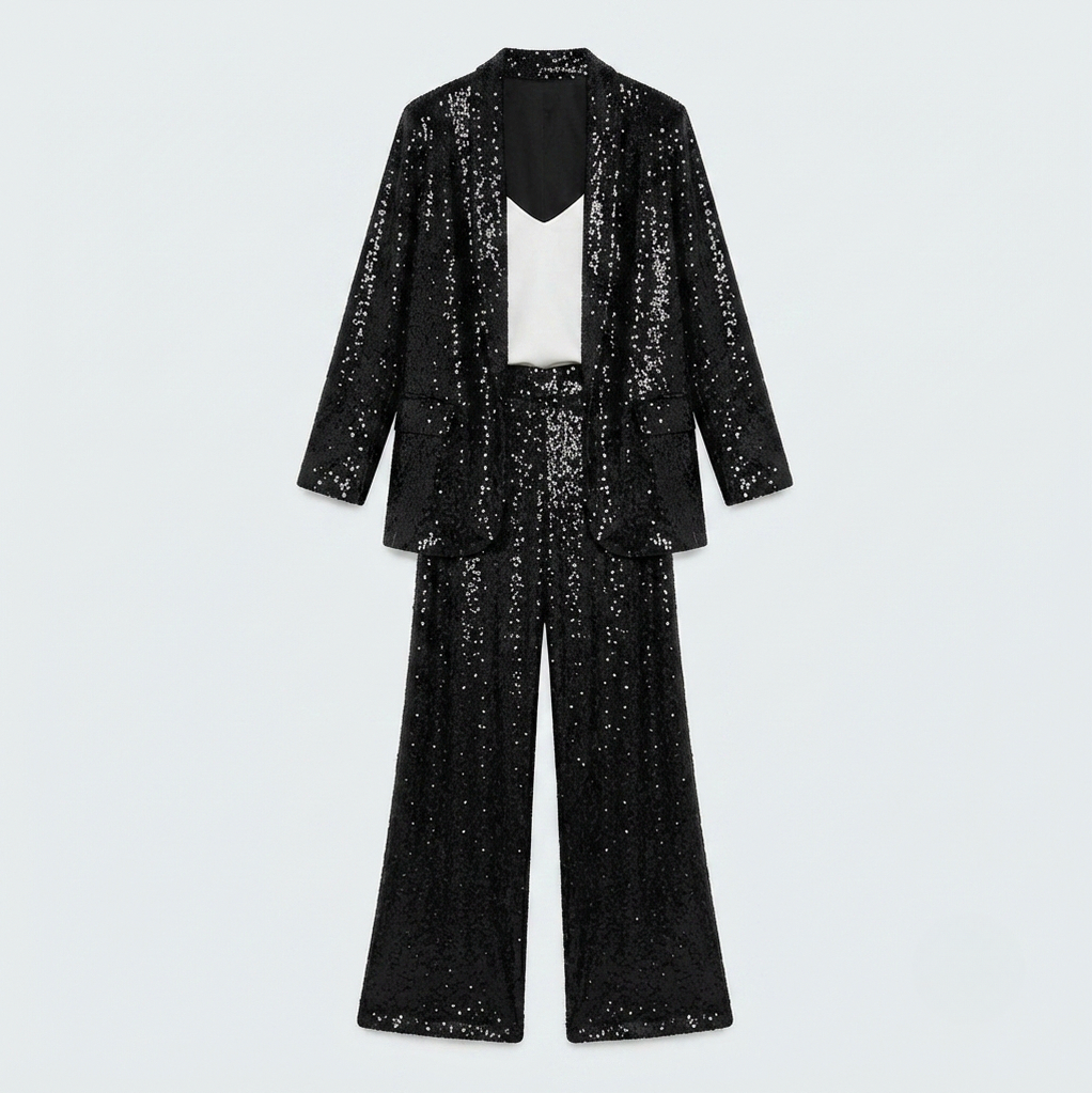 Sequin Long Sleeve Open Front Blazer