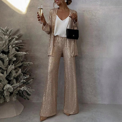 Sequin Long Sleeve Open Front Blazer