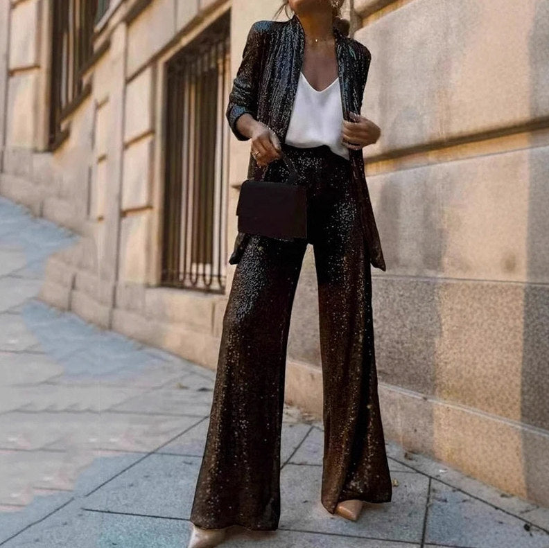 Sequin Long Sleeve Open Front Blazer