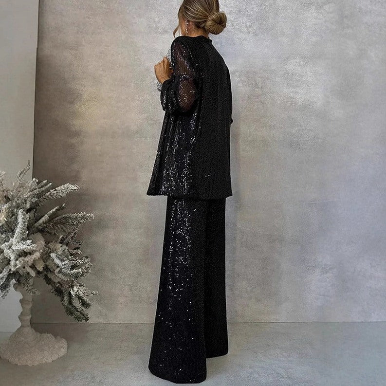 Sequin Long Sleeve Open Front Blazer