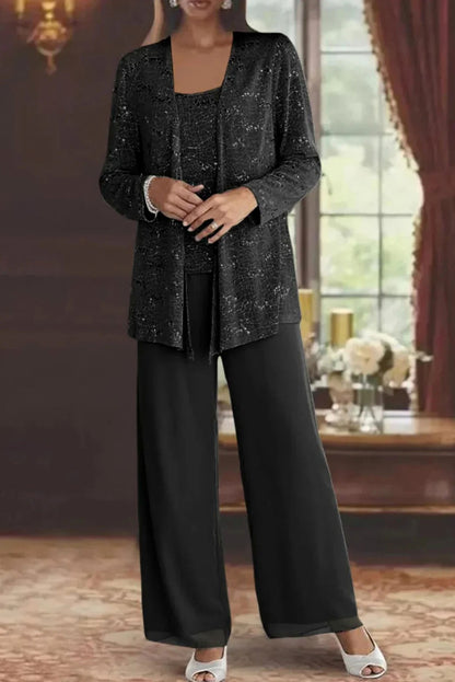 Sequin Long Sleeve Wide Leg Matching Set