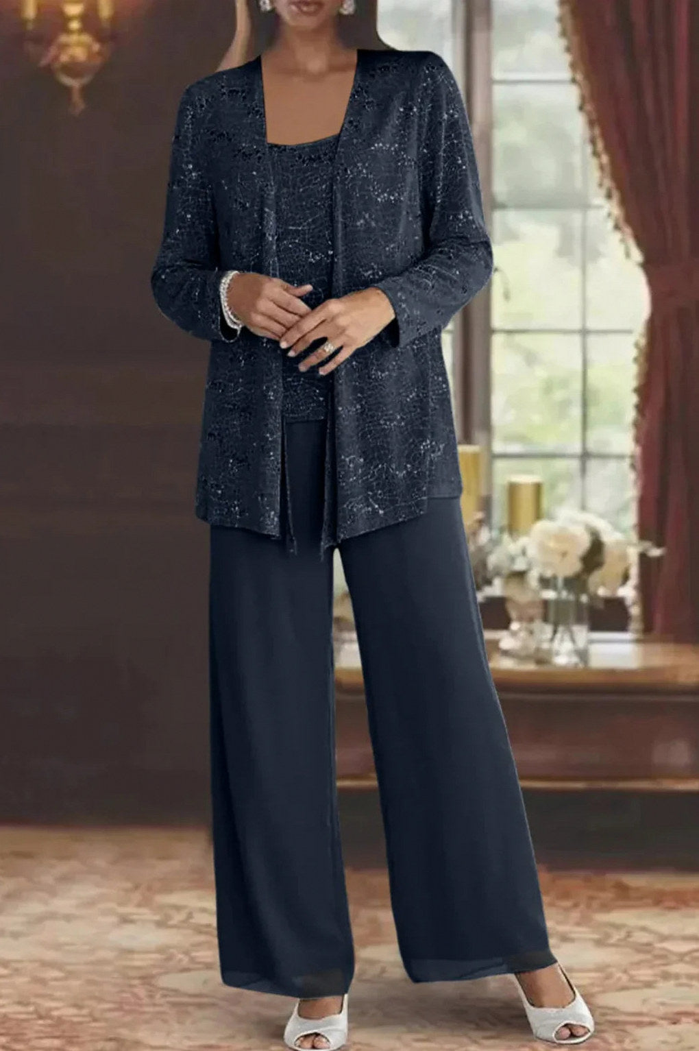 Sequin Long Sleeve Wide Leg Matching Set
