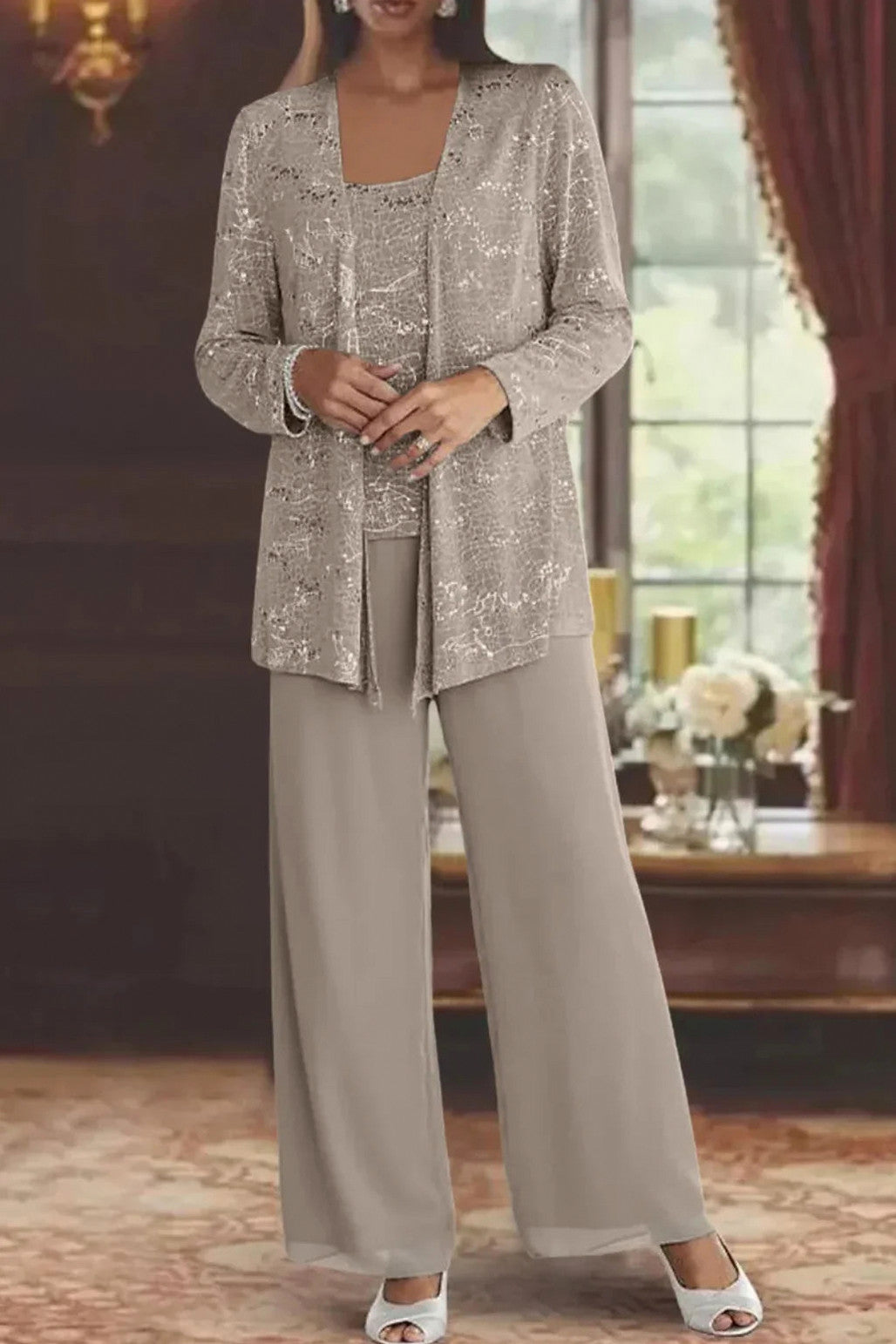 Sequin Long Sleeve Wide Leg Matching Set