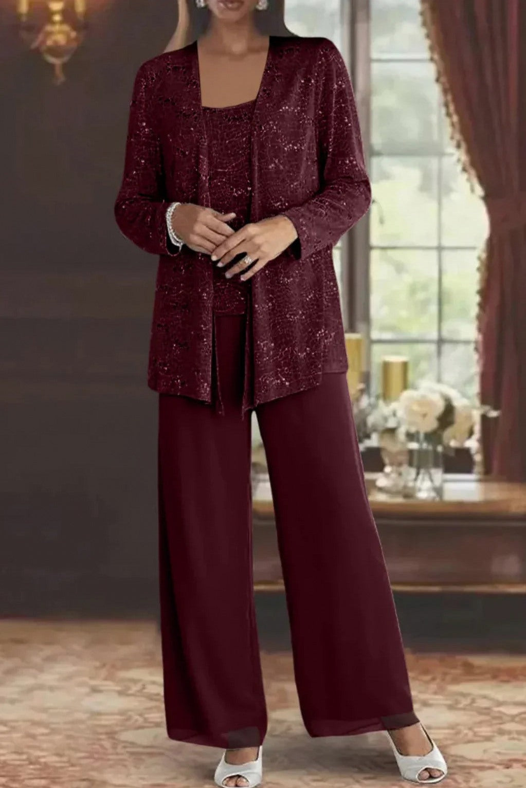 Sequin Long Sleeve Wide Leg Matching Set