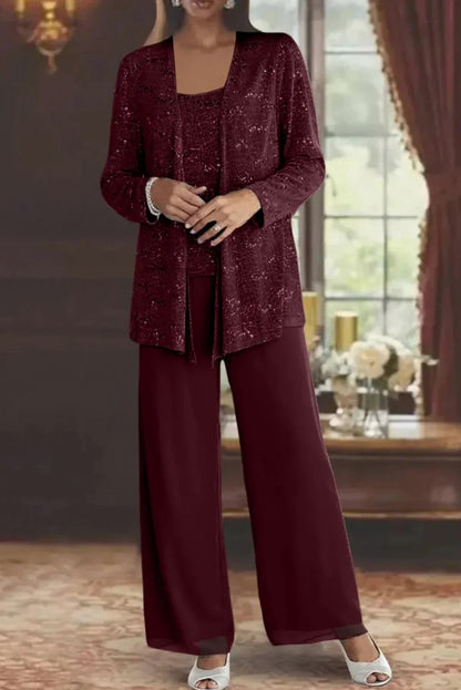 Sequin Long Sleeve Wide Leg Matching Set