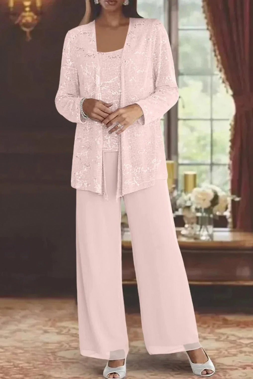 Sequin Long Sleeve Wide Leg Matching Set