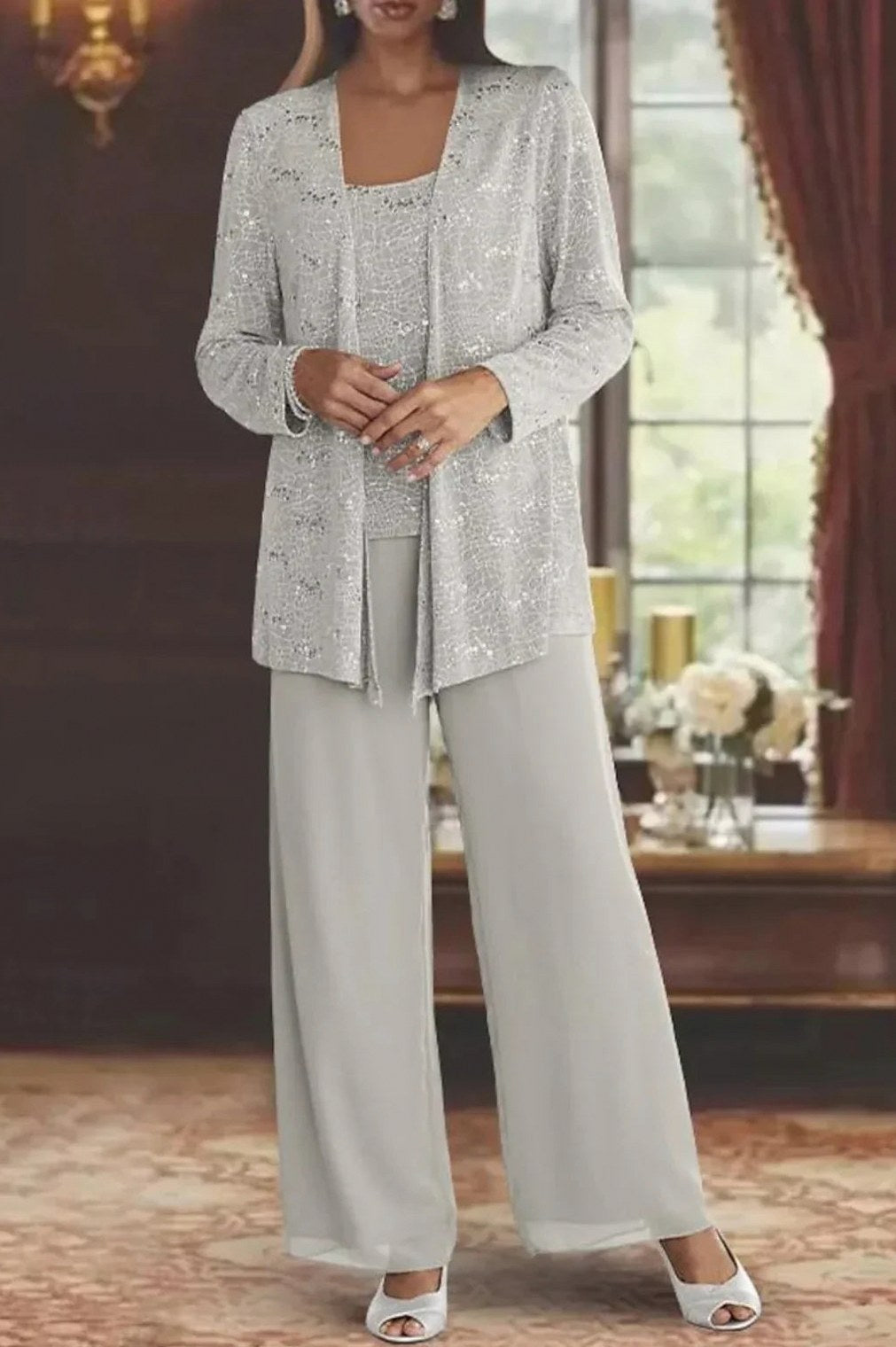 Sequin Long Sleeve Wide Leg Matching Set