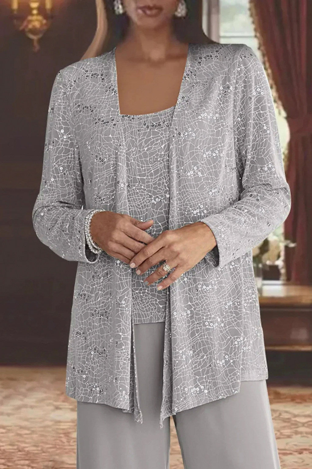 Sequin Long Sleeve Wide Leg Matching Set