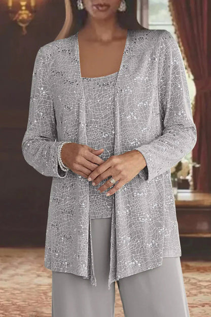 Sequin Long Sleeve Wide Leg Matching Set