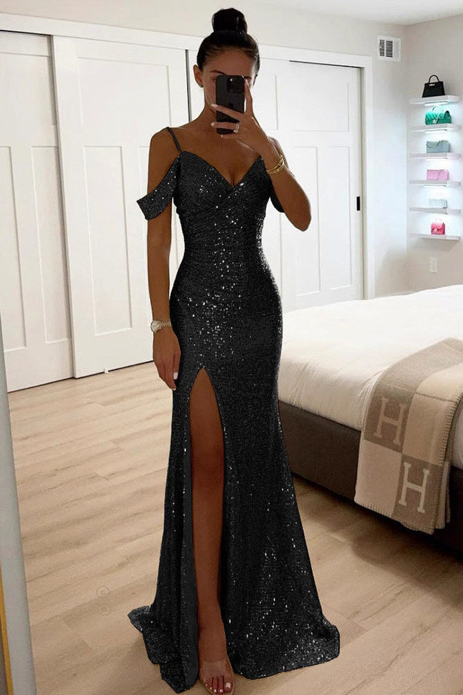 Sequin Off Shoulder Maxi Dress