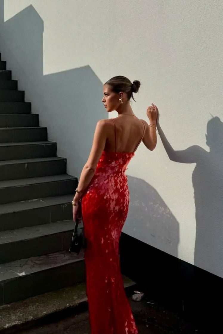 Sequin Plunge Cutout Maxi Dress