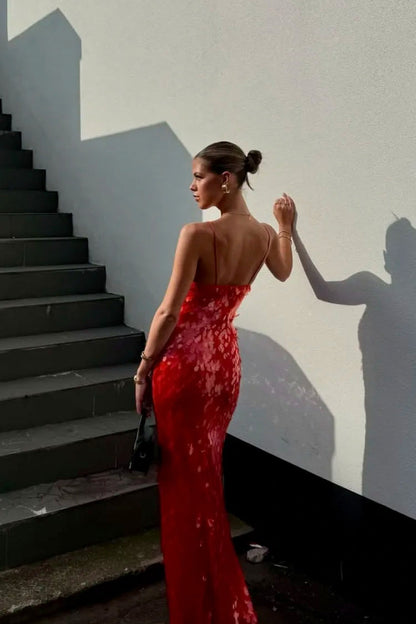 Sequin Plunge Cutout Maxi Dress