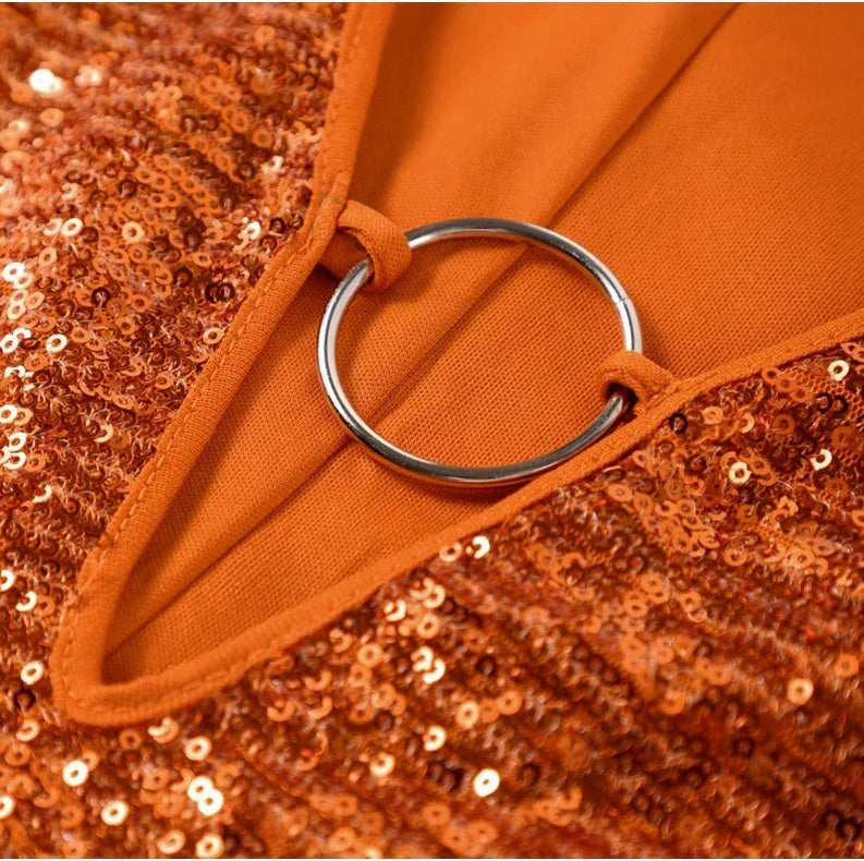Sequin Long Sleeve Plunge Mini Dress