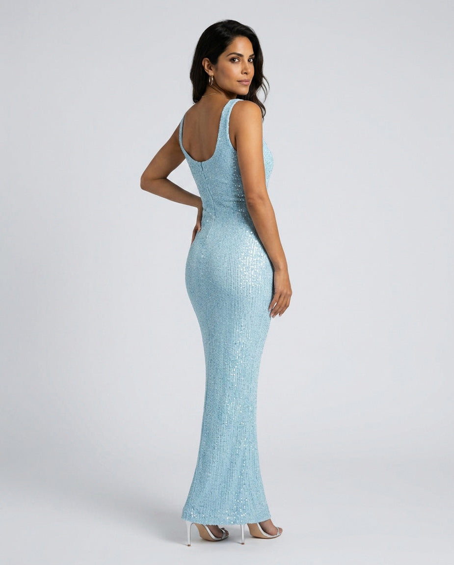 Sequin Scoop Neck Maxi Dress