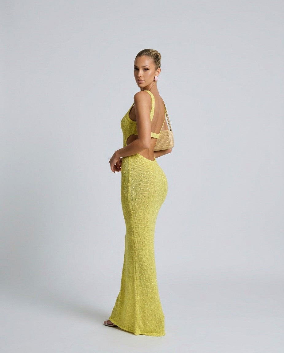 Sequin Scoop Neck Maxi Dress