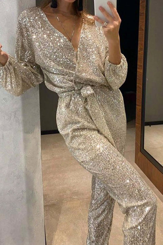 Sequin Tie Waist Jumpsuit