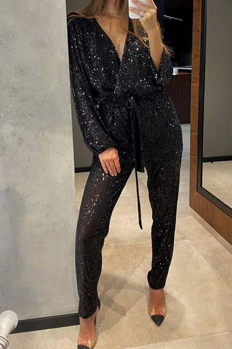 Sequin Tie Waist Jumpsuit