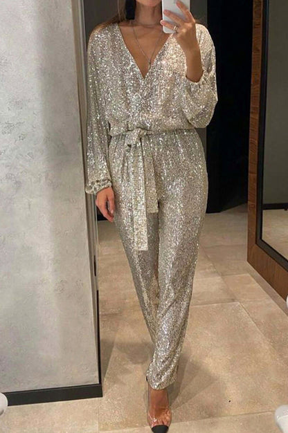 Sequin Tie Waist Jumpsuit