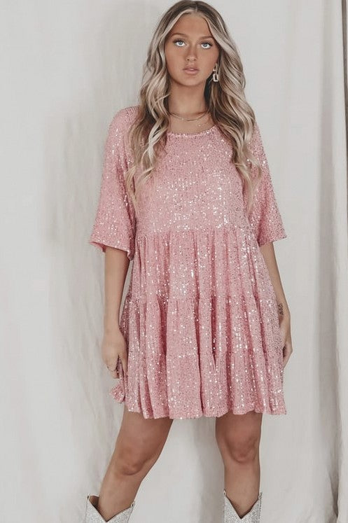 Sequin Tiered Babydoll Mini Dress