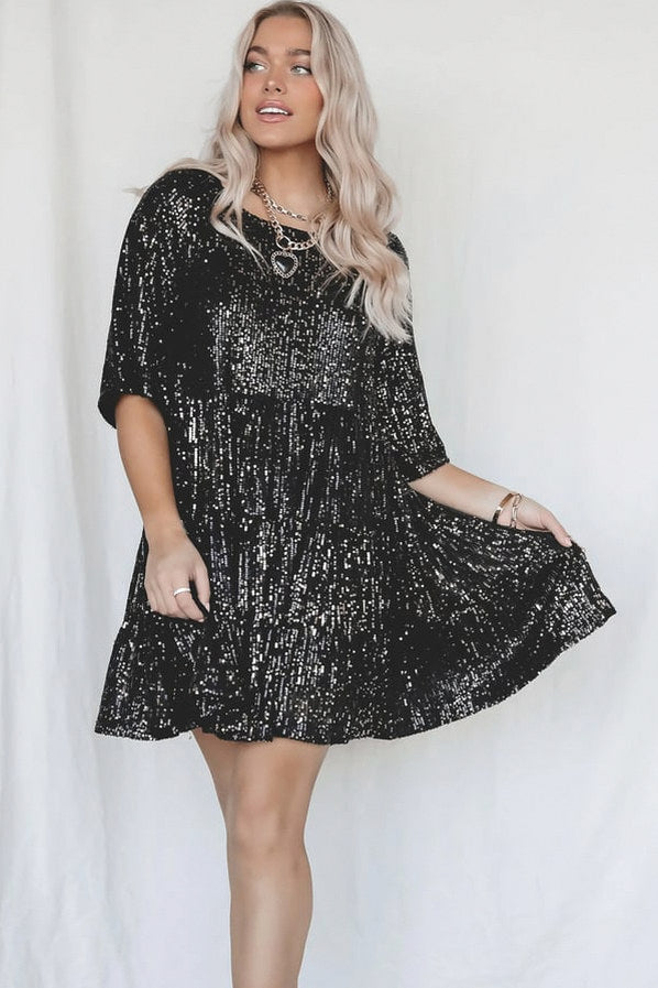 Sequin Tiered Babydoll Mini Dress