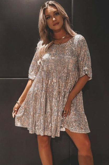 Sequin Tiered Babydoll Mini Dress