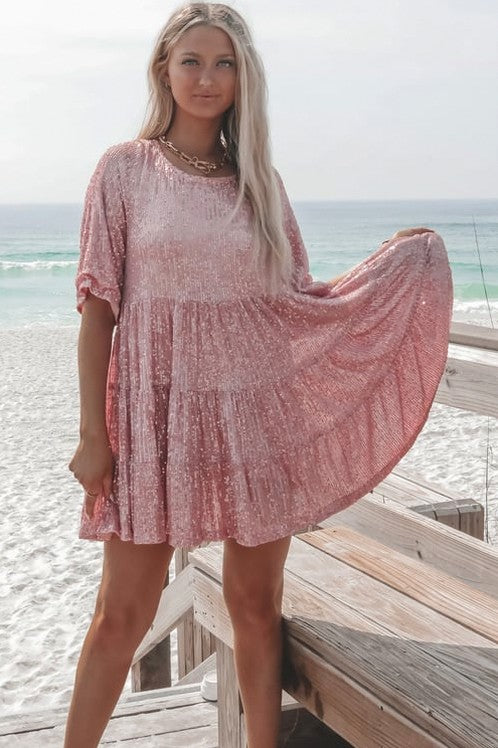 Sequin Tiered Babydoll Mini Dress